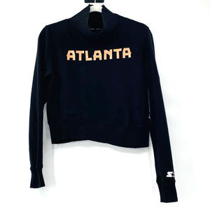 Starter Atlanta Crop Top Mock Neck Long Sleeve Black Rose Gold Black Label Sz Md